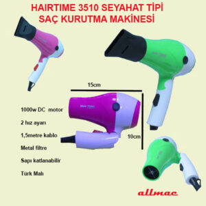 Hairtime 3510 Seyahat Tipi Katlanabilir Saç Kurutma Makinesi (1000W)